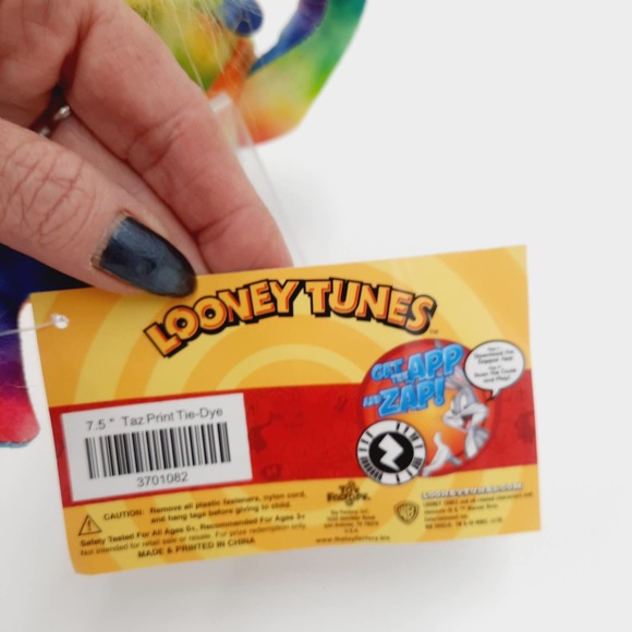 NWT 2016 Colorful Looney Tunes Tazmanian Devil Plush Tie Dye Rainbow Toy 8.5" - Picture 11 of 12